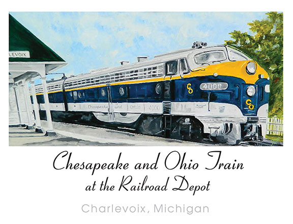 C&O Train at the Charlevoix Depot Note Cards by Linda Boss