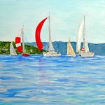 Wednesday Night Races on Lake Charlevoix Large Print by Linda Boss