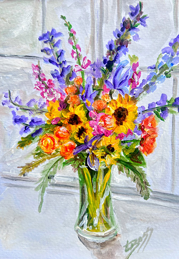 Wildflowers by the Kitchen Window Painting by Linda Boss Fine Art